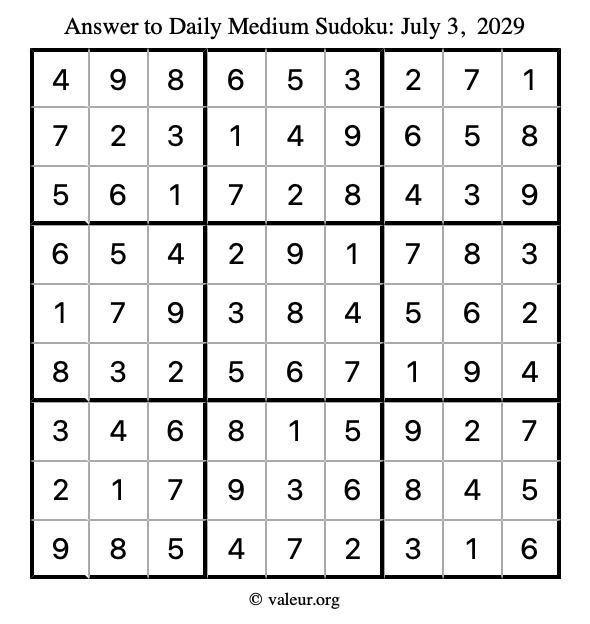 Answer to medium sudoku July 3, 2029