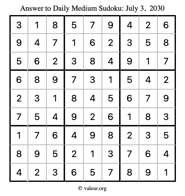 Answer to medium sudoku July 3, 2030