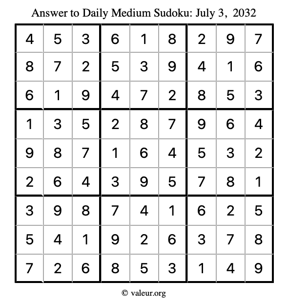 Answer to medium sudoku July 3, 2032