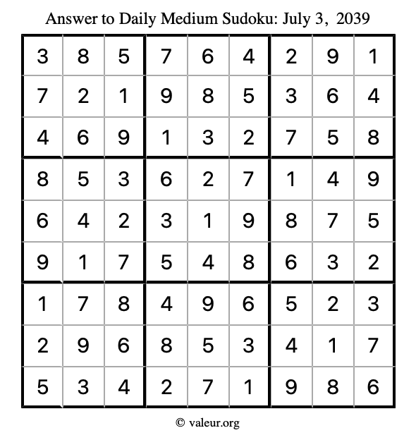 Answer to medium sudoku July 3, 2039