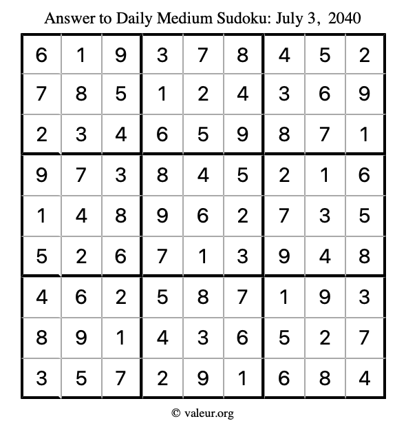 Answer to medium sudoku July 3, 2040