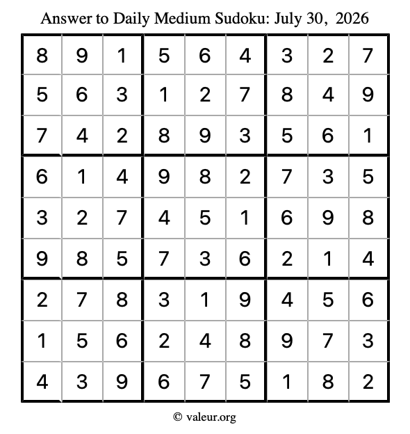 Answer to medium sudoku July 30, 2026