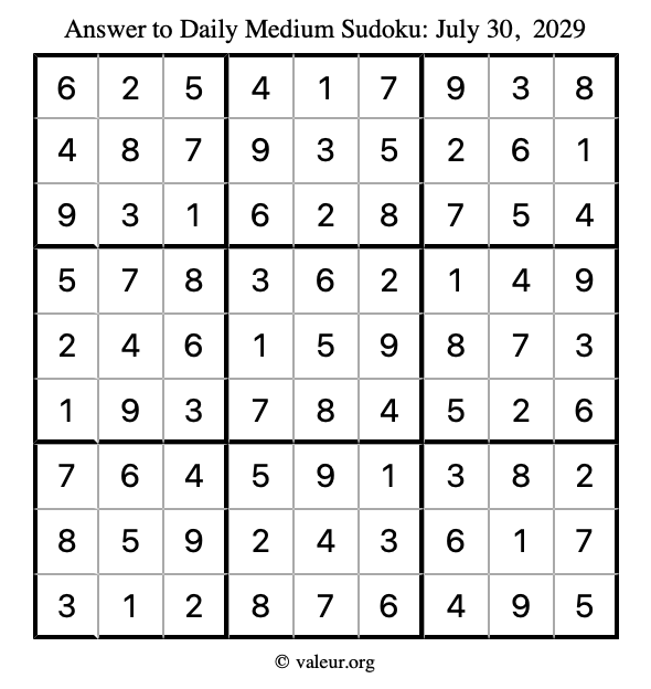 Answer to medium sudoku July 30, 2029