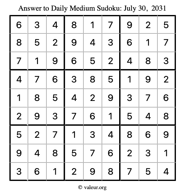Answer to medium sudoku July 30, 2031