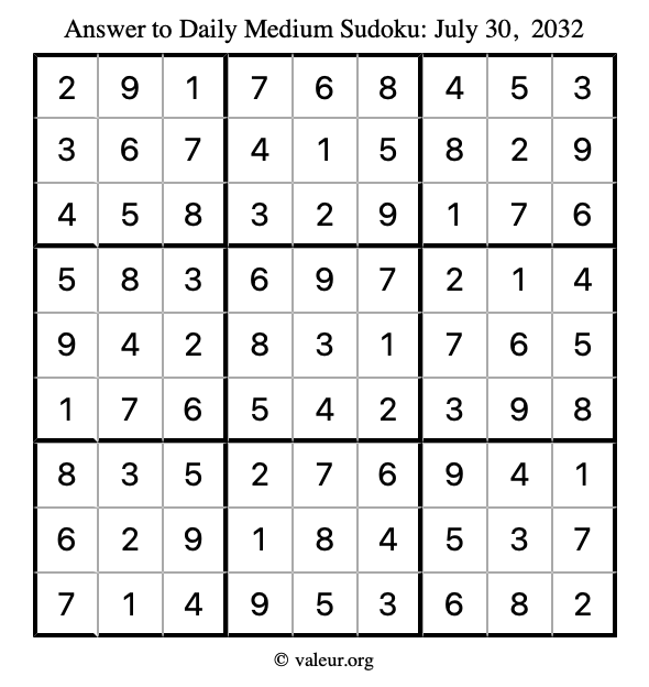 Answer to medium sudoku July 30, 2032