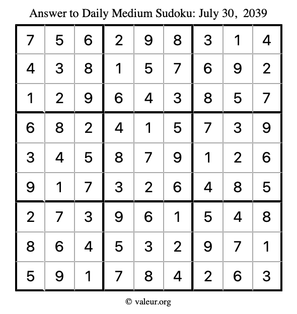Answer to medium sudoku July 30, 2039