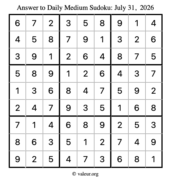Answer to medium sudoku July 31, 2026