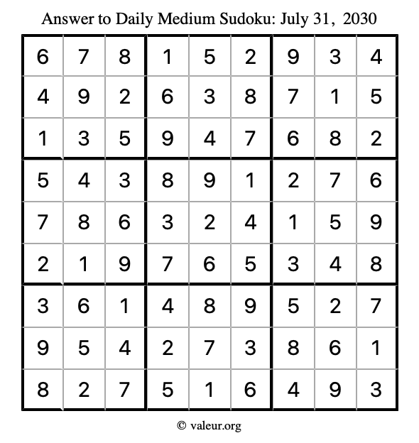 Answer to medium sudoku July 31, 2030