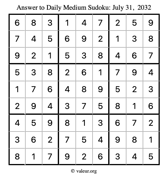 Answer to medium sudoku July 31, 2032