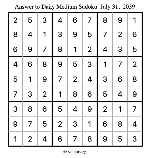 Answer to medium sudoku July 31, 2039