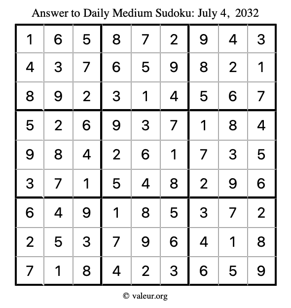 Answer to medium sudoku July 4, 2032
