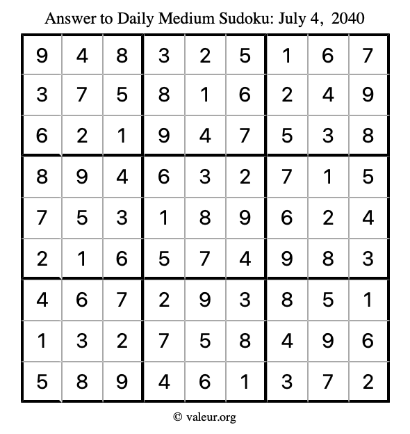 Answer to medium sudoku July 4, 2040