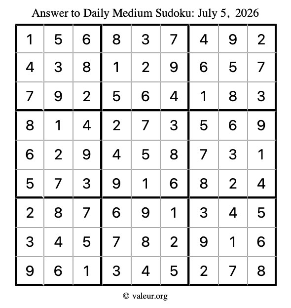 Answer to medium sudoku July 5, 2026