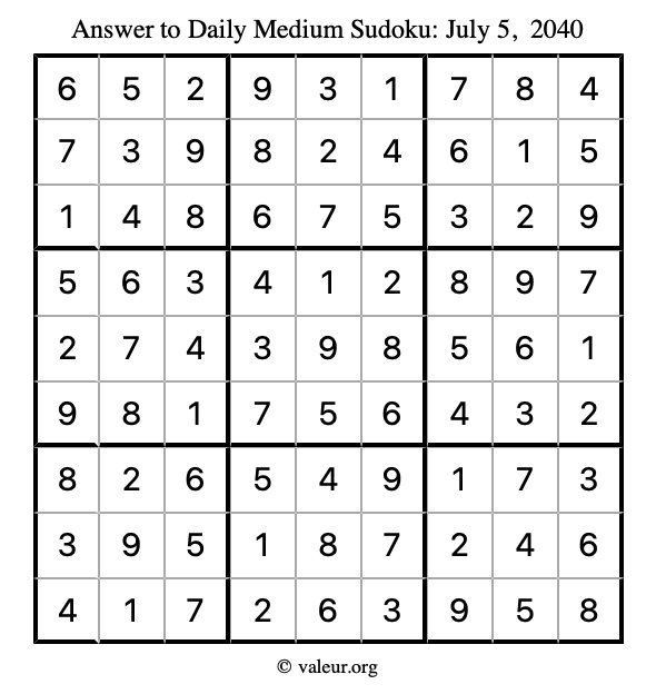 Answer to medium sudoku July 5, 2040