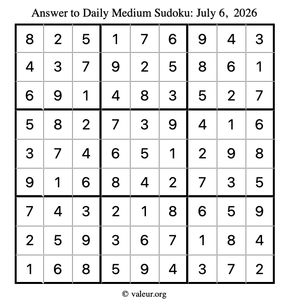 Answer to medium sudoku July 6, 2026