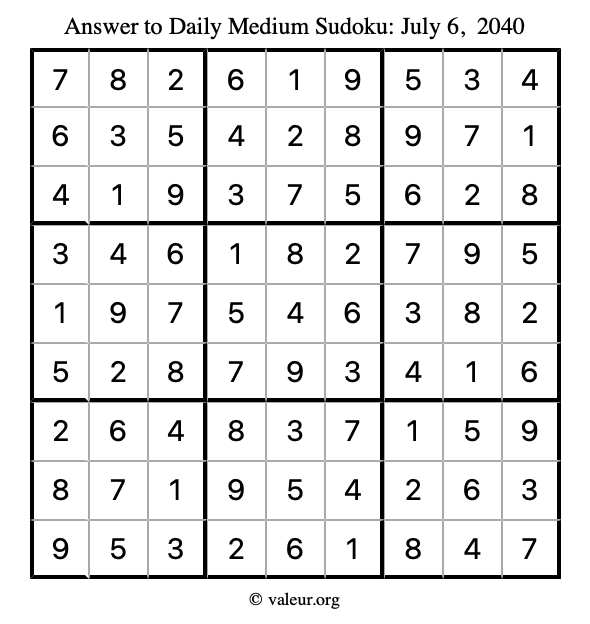 Answer to medium sudoku July 6, 2040