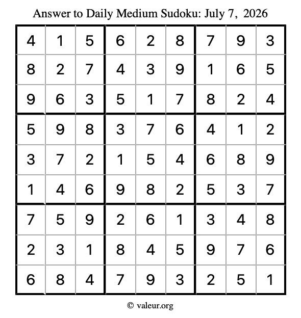 Answer to medium sudoku July 7, 2026