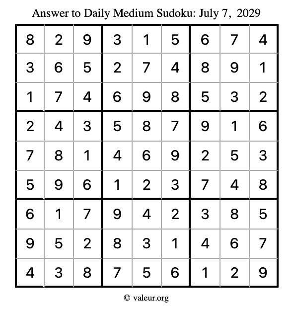 Answer to medium sudoku July 7, 2029