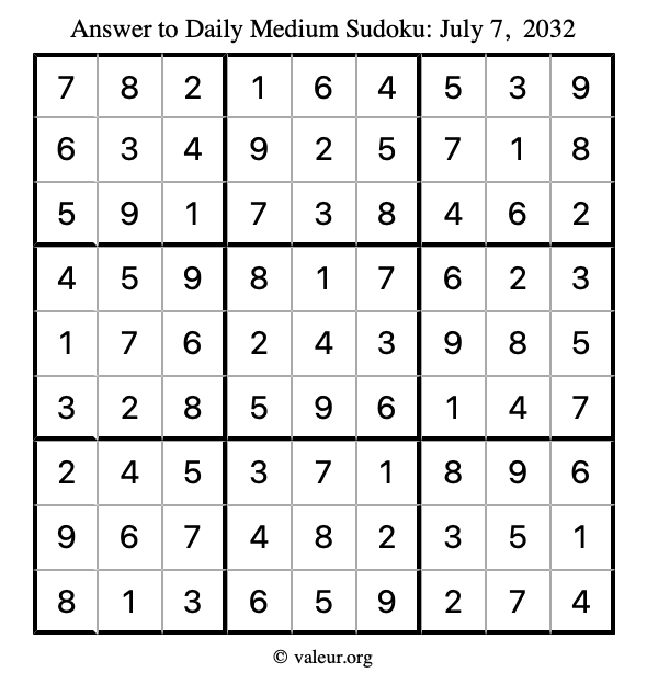 Answer to medium sudoku July 7, 2032