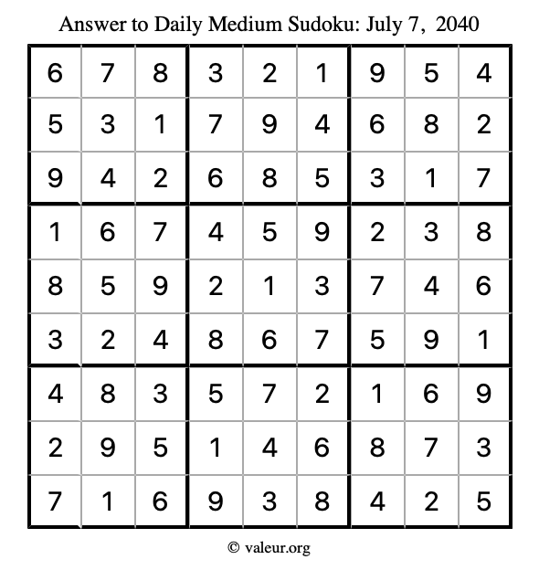 Answer to medium sudoku July 7, 2040