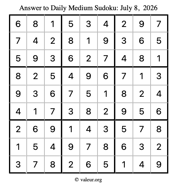 Answer to medium sudoku July 8, 2026