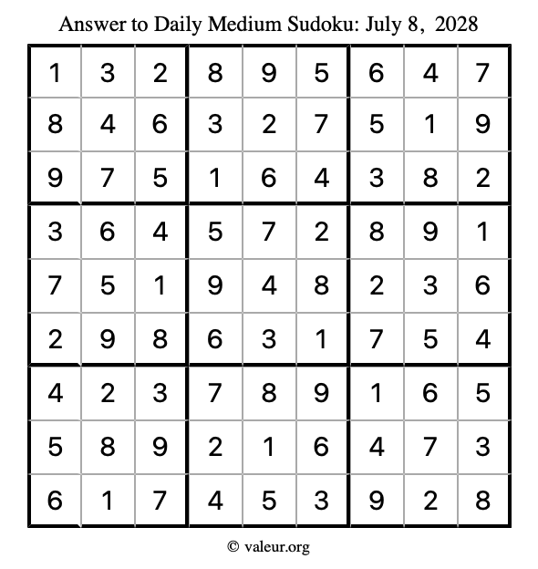 Answer to medium sudoku July 8, 2028
