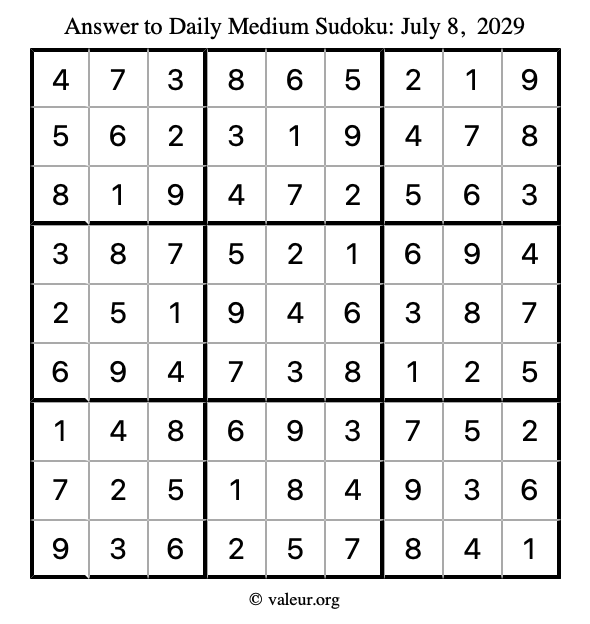 Answer to medium sudoku July 8, 2029