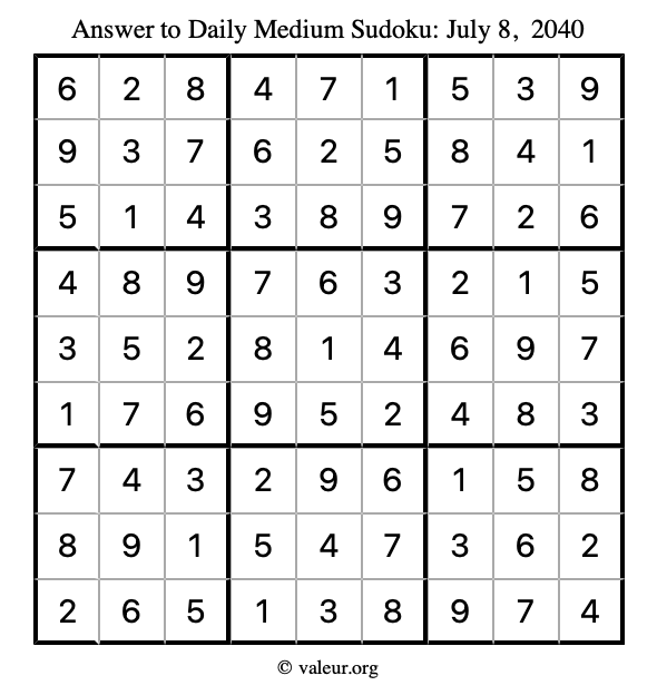 Answer to medium sudoku July 8, 2040