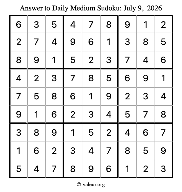 Answer to medium sudoku July 9, 2026