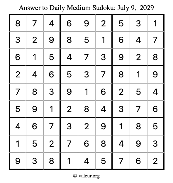 Answer to medium sudoku July 9, 2029