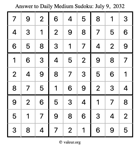 Answer to medium sudoku July 9, 2032
