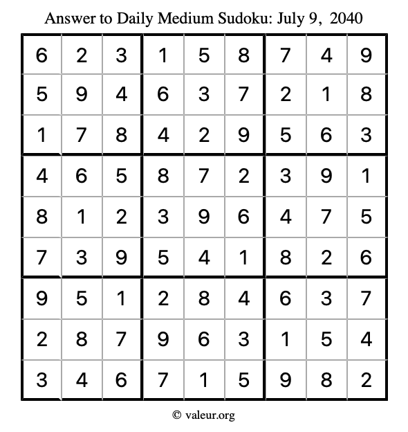 Answer to medium sudoku July 9, 2040