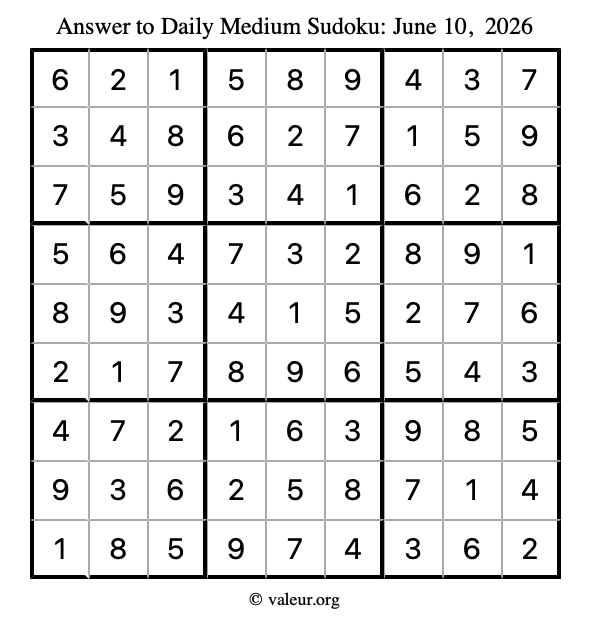 Answer to medium sudoku June 10, 2026