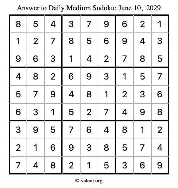 Answer to medium sudoku June 10, 2029