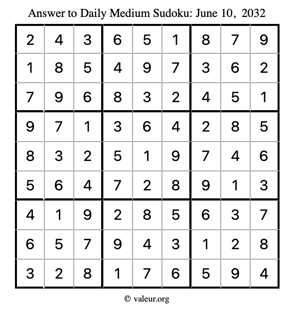 Answer to medium sudoku June 10, 2032