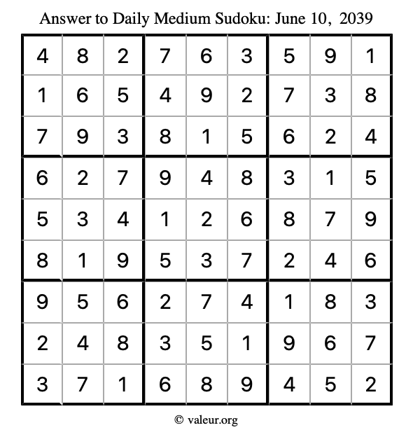 Answer to medium sudoku June 10, 2039