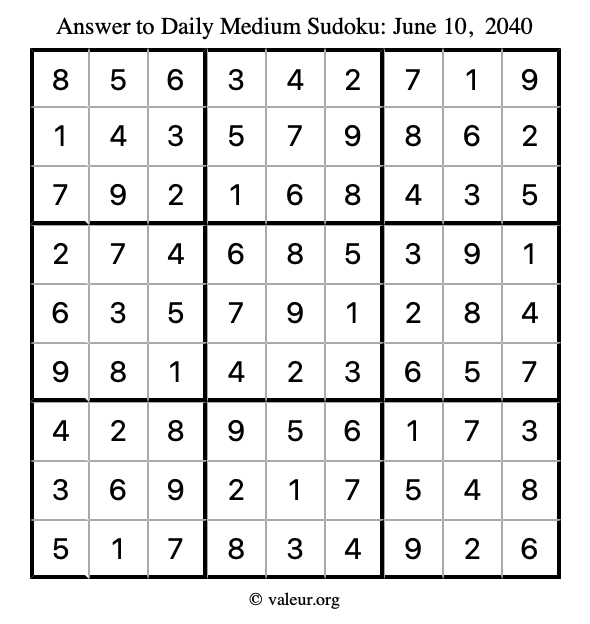 Answer to medium sudoku June 10, 2040
