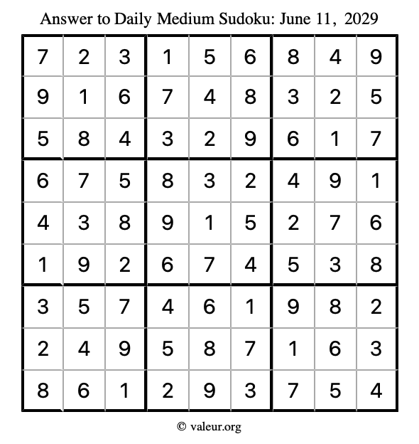 Answer to medium sudoku June 11, 2029