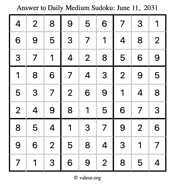 Answer to medium sudoku June 11, 2031