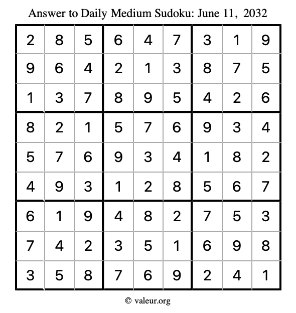 Answer to medium sudoku June 11, 2032