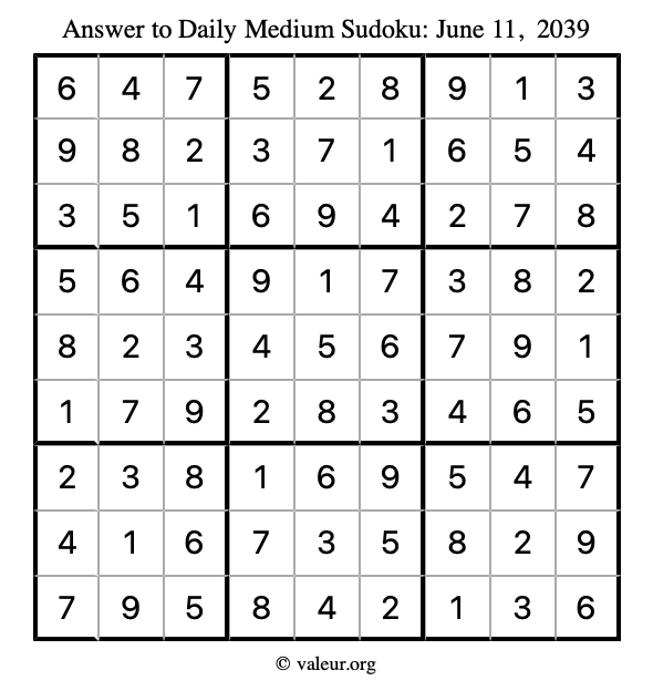 Answer to medium sudoku June 11, 2039