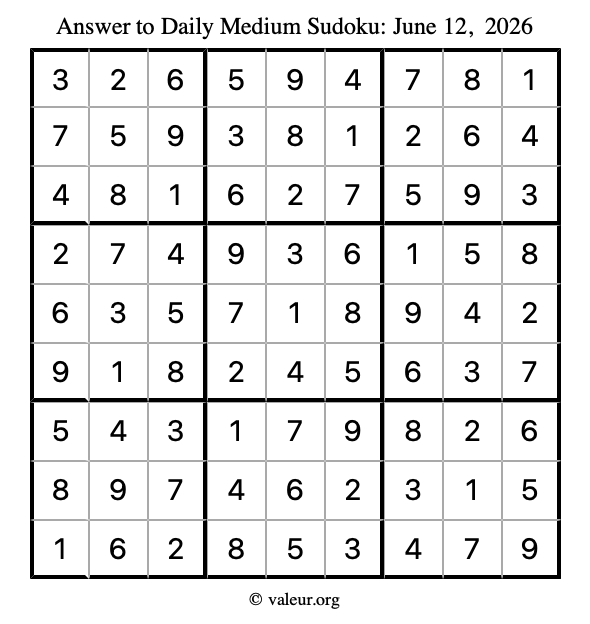 Answer to medium sudoku June 12, 2026