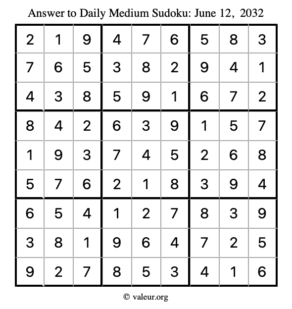 Answer to medium sudoku June 12, 2032