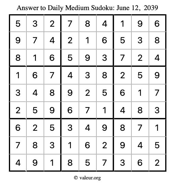 Answer to medium sudoku June 12, 2039