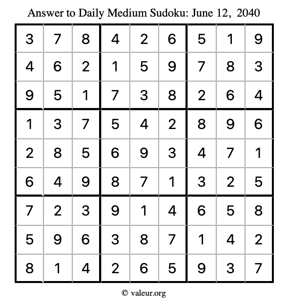 Answer to medium sudoku June 12, 2040