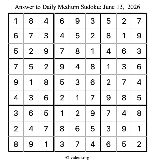 Answer to medium sudoku June 13, 2026