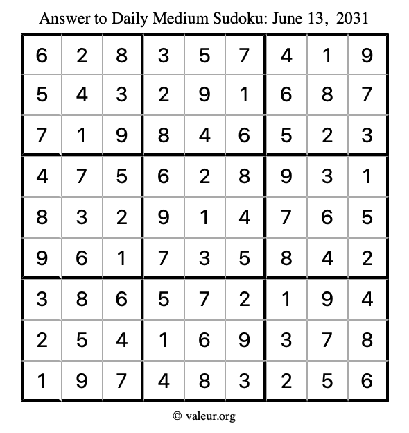 Answer to medium sudoku June 13, 2031