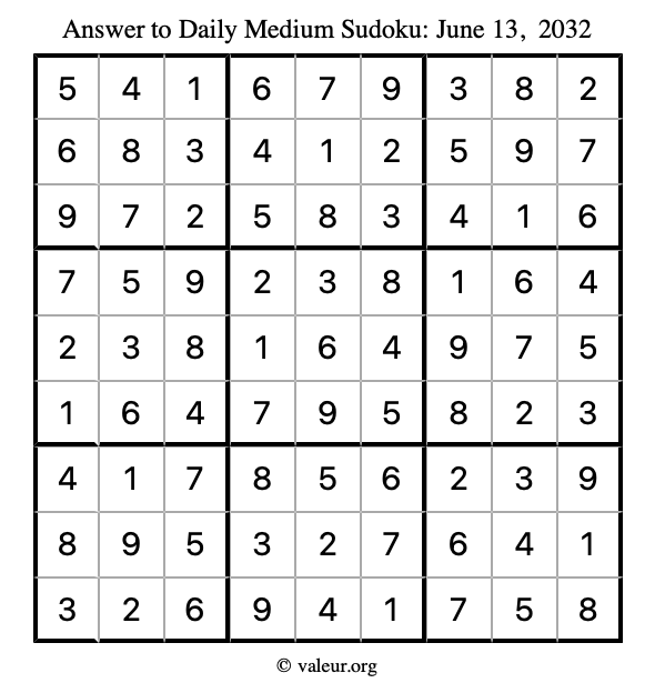 Answer to medium sudoku June 13, 2032