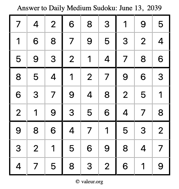 Answer to medium sudoku June 13, 2039