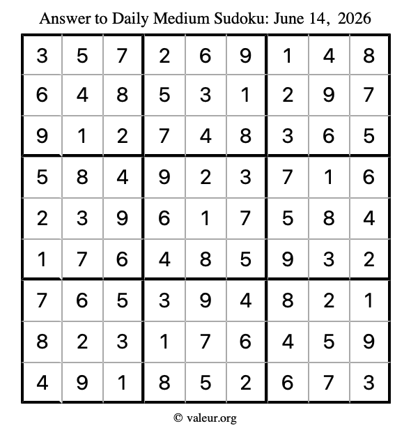 Answer to medium sudoku June 14, 2026